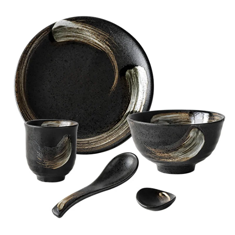 

Japanese-Style Dinner Plates One Person Ceramic Tableware Set Restaurant Household 5-Piece Bowl and Plate Set Handmade vajilla