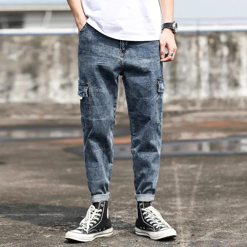 

New Arrivals Men's Biker Jeans Slim Fit Straight Denim Pants Distressed Trousers