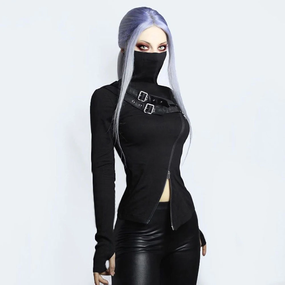 Осенние черные топы зауженного кроя с Женская Сексуальная Готическая Стиль