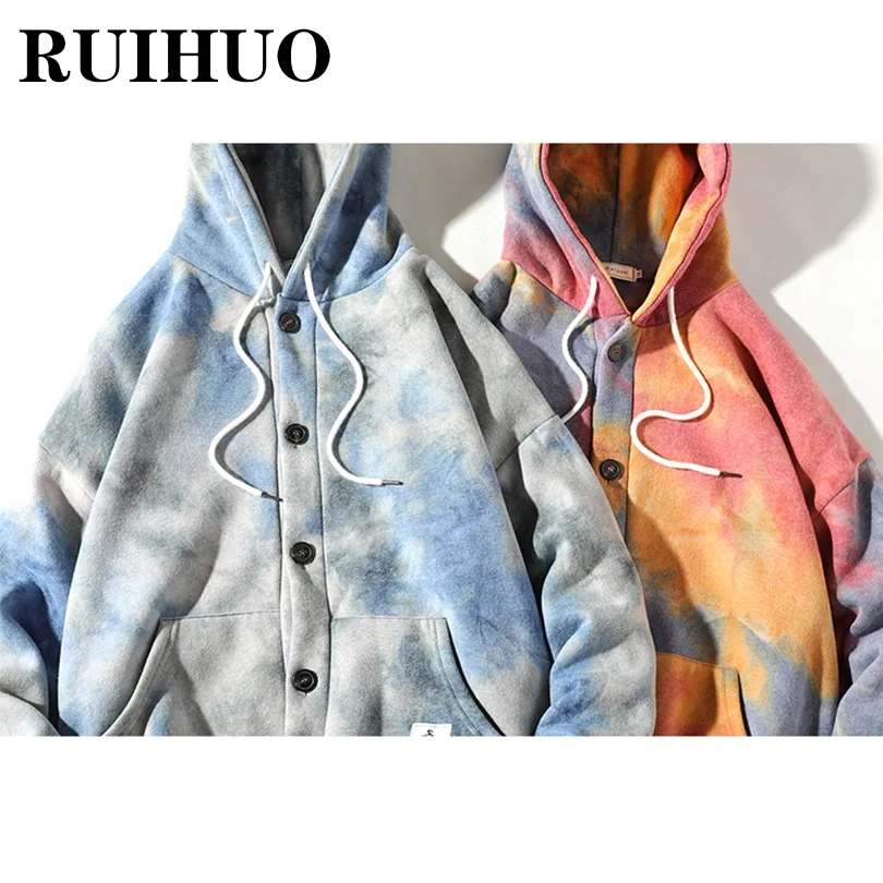 Однобортная Толстовка RUIHUO с принтом Мужская одежда худи в стиле Харадзюку