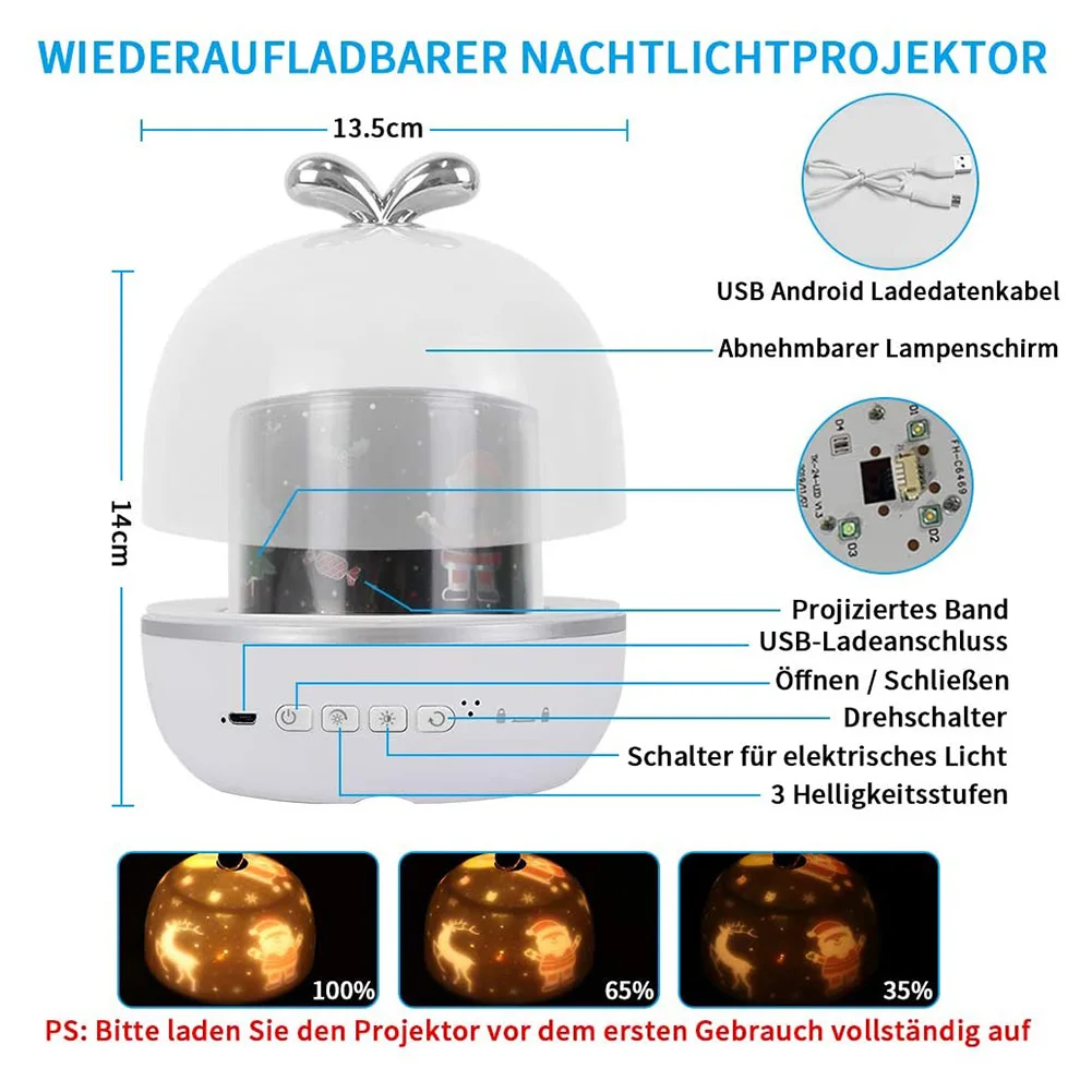 

6 Patterns Rotating Projector Lamp USB Rechargeable Dimmable LED BedroomNight Light Kids Baby Gift