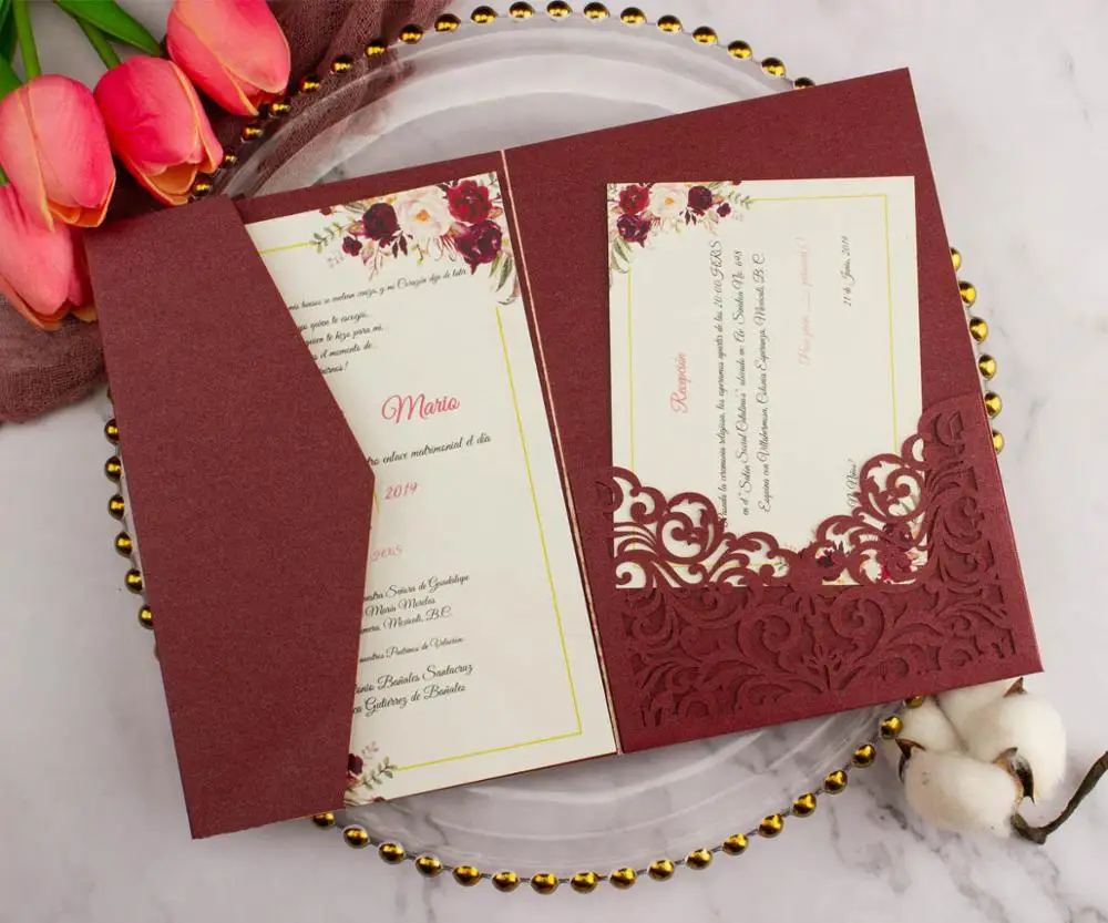 Бесплатная Прямая поставка 50X Золотые/темно синие свадебные приглашения в три