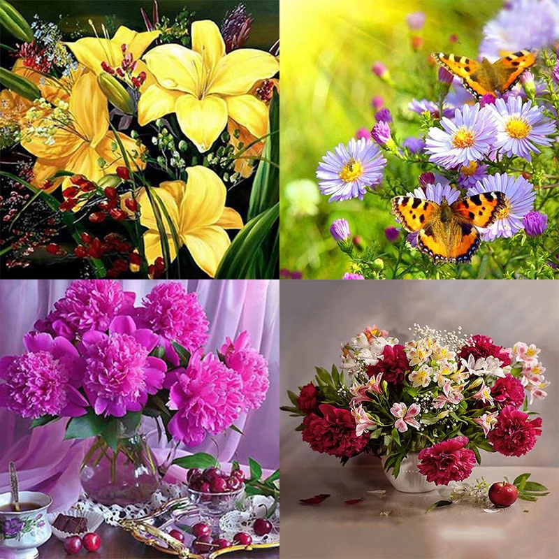 

5D DIY Diamond Painting Flower Cross Stitch Diamond Embroidery Crystal Round Diamonds Wall Stickers Home Decor For Gift