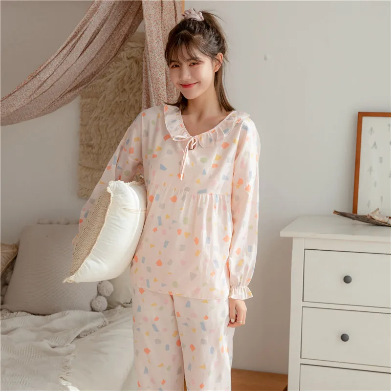 

Casual Print Sleepwear Women Two Piece Pajamas Set Viscose Nightwear Lounge Wear Soft Home Clothes PJS Thin Shirt&Pants