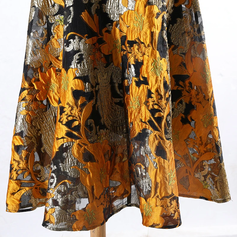 

[EAM] High Elastic Waist Yellow Big Size Embroidered Long Half-body Skirt Women Fashion Tide New Spring Autumn 2021 1DD6419