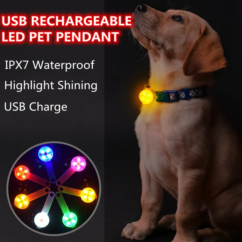

USB Rechargeable Dogs Collars Anti Loss Pendant Pet Collar Waterproof Safety LED Flashing Light Pendant For Dogs Cats Pets
