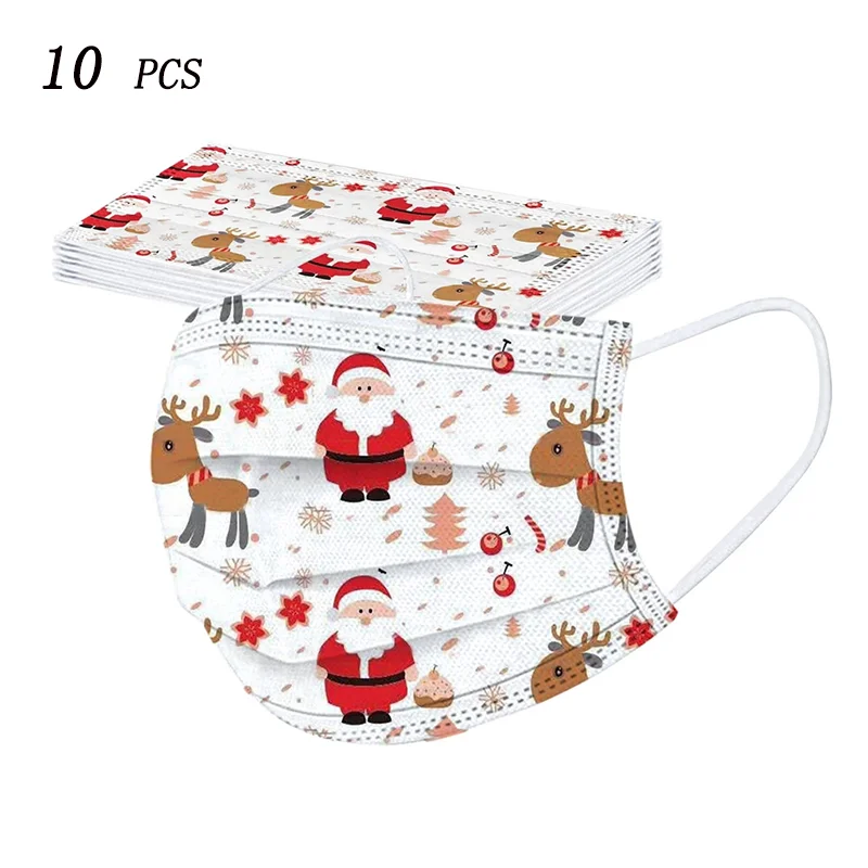 

10 шт., одноразовые маски для лица с рождественским принтом