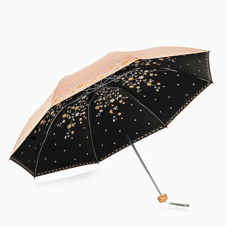 

Novelty Print Sunny and Rainy Black Coating Umbrella Non-automatic Umbrella Women Green Sun Protection Wind Resistant Umbrella