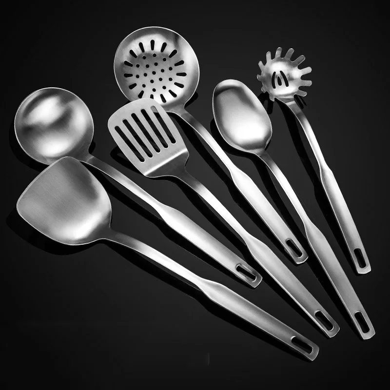 

6pcs/set Non-magnetic Stainless Steel Kitchen Cooking Tools Spatula Oil Spoon Rice Spoon Powder Grilled Frying Kitchen Utensils