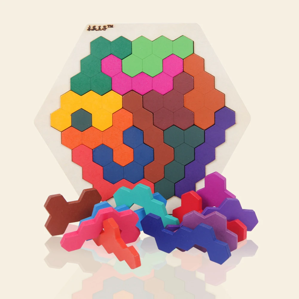 Деревянные красочные шестиугольные головоломки Tangram настольные игры IQ Обучающие