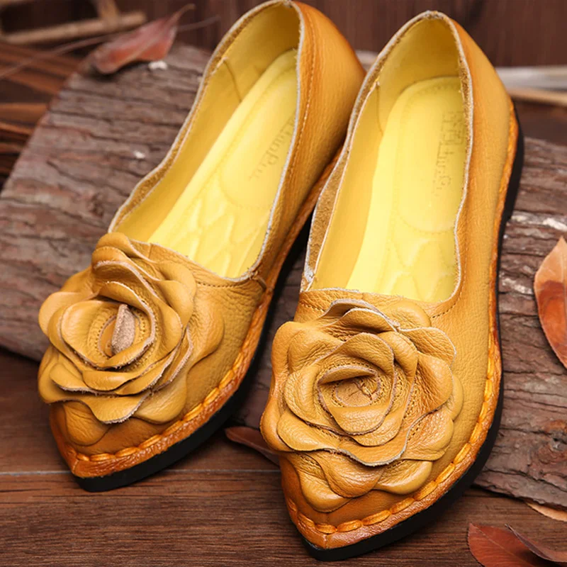 

Туфли женские из натуральной кожи, винтажные лоферы, удобная мягкая подошва, плоская подошва, цветочный принт, повседневная обувь для мам, р...