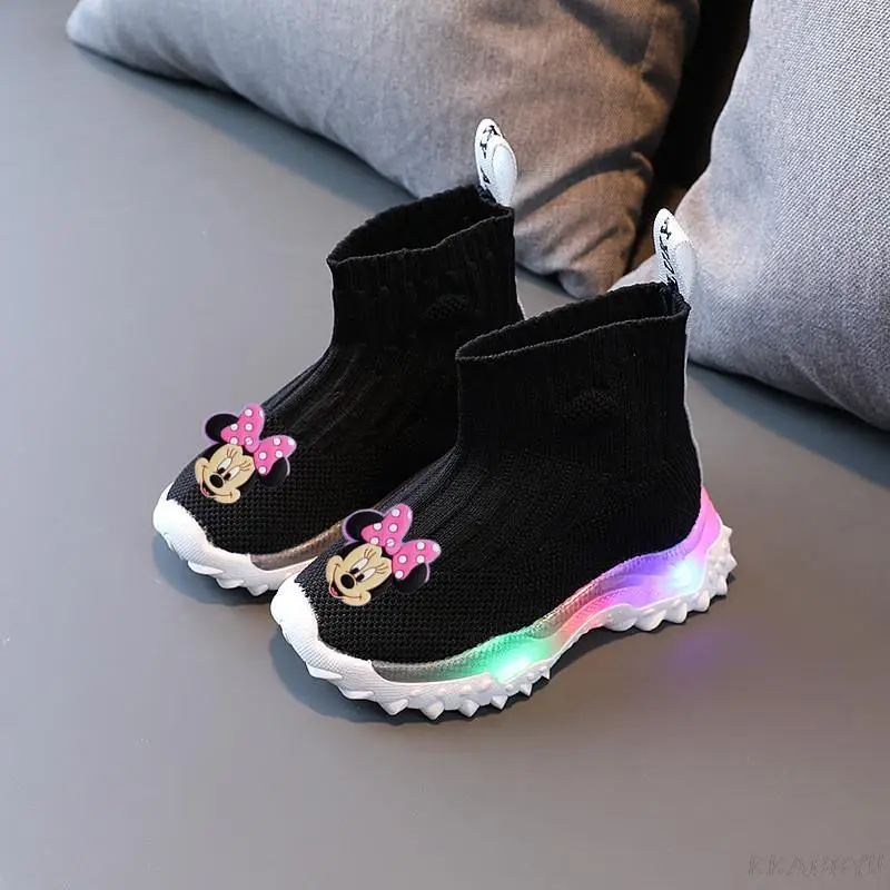 Disney Mickey Kids Sneakers Children Girls Boys Mesh Led Luminous Socks Sport Run Shoes Sapato Infantil Light Up | Детская одежда и