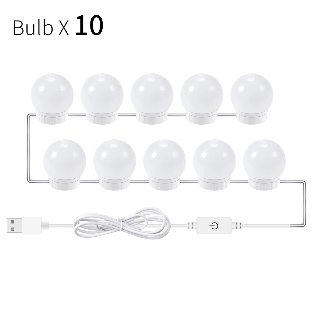 10 Bulbs White Светодиодный косметическое зеркало светодиодный светильник 12V USB светодиодный Голливуд макияж светильник с туалетным столиком зеркальная светильник лампочка US EU Plug затемнения настенный светильник - Испускаемый цвет: 10 Bulbs White