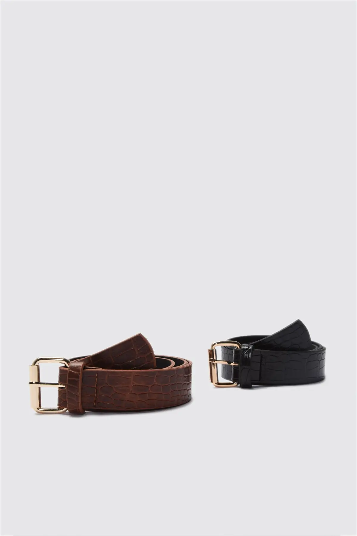 

Trendyol Black and Brown 2'li Package Kroko Leather Look Buckled Belt TWOAW21KE0125