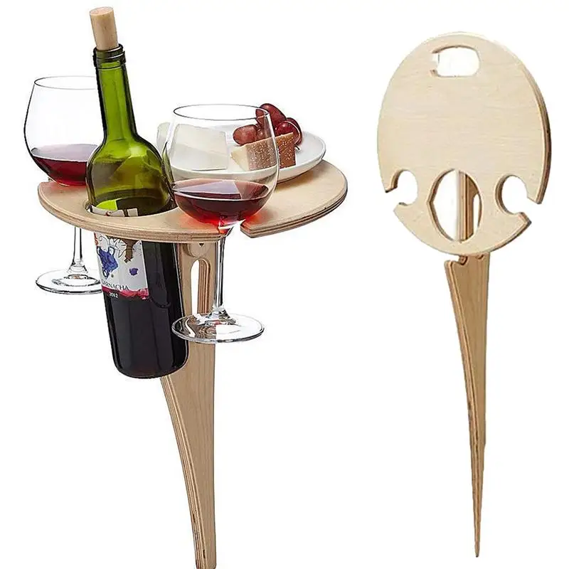 

Outdoor Tables Portable Wine Table Wooden Picnic Table Outdoor Garden Furniture Folding Table With Wines Rack Camping Tables