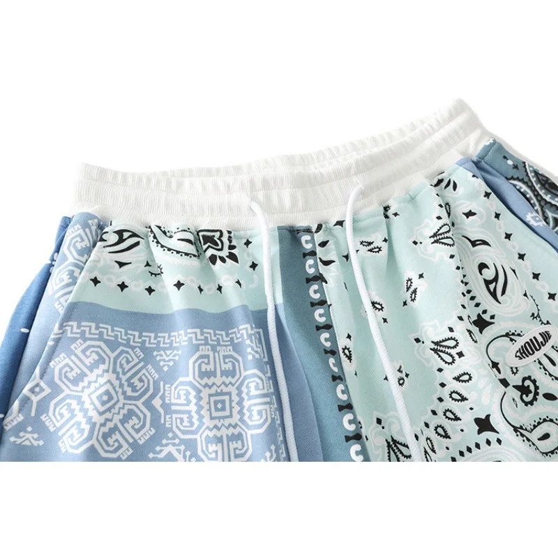 

2021 Hip Hop Harajuku Shorts Streetwear Bandana Paisley Pattern Print Short Jogger Pants Men Elastic Waist Clothing WY861