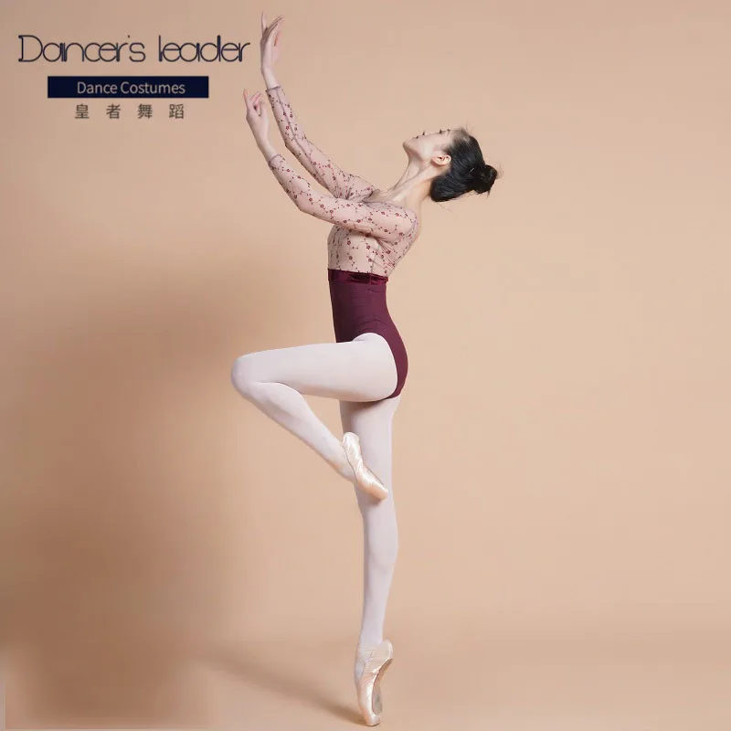 

Ballet Leotard Burgundy Embroidered Velvet Stitching Ballet Dance Skirt Adult Gymnastic One-piece Practice Performance Costume