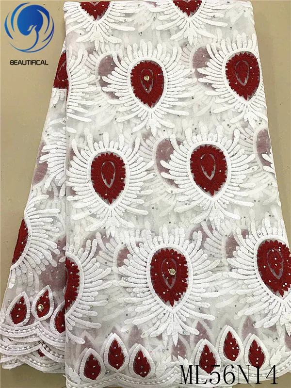 

Beautifical african lace fabrics white embroidery lace fabric with stones 2019 New nigerian tulle lace bridal fabric ML56N14