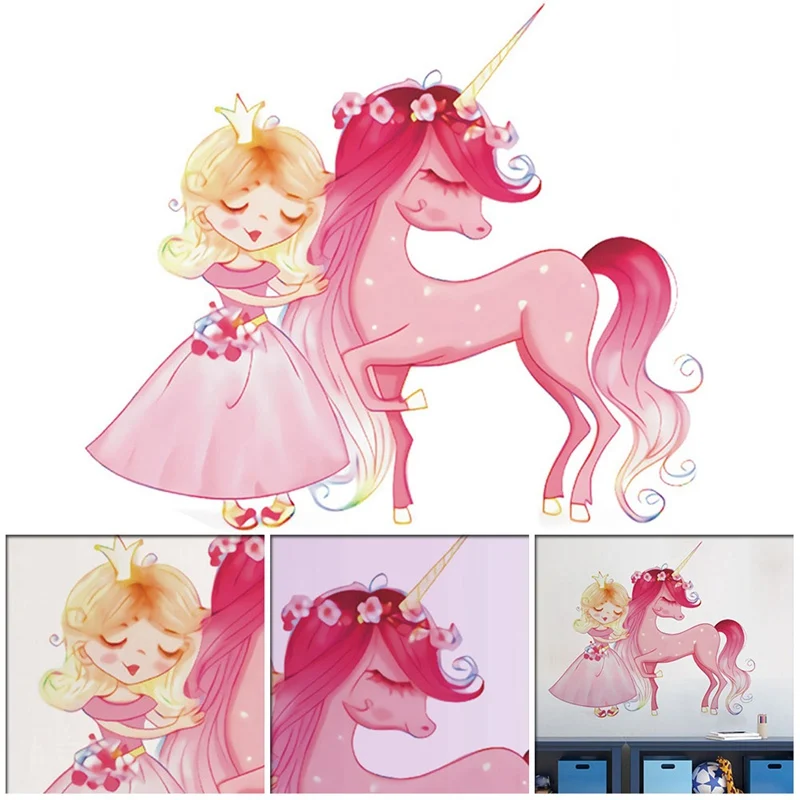 

Cartoon Girl Unicorn Wall Stickers DIY Unicorn Animal Princess Wall Decals for Kids Bedroom Baby Room House Decoration