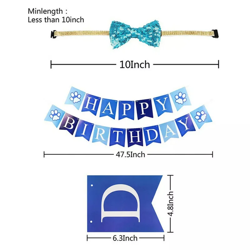

4PCS/Set Dog Pet Happy Birthday Banner Hat Headwear Bandana Neckerchief Tie Party Decor Doggie Supplies Scarf Puppy Accessories