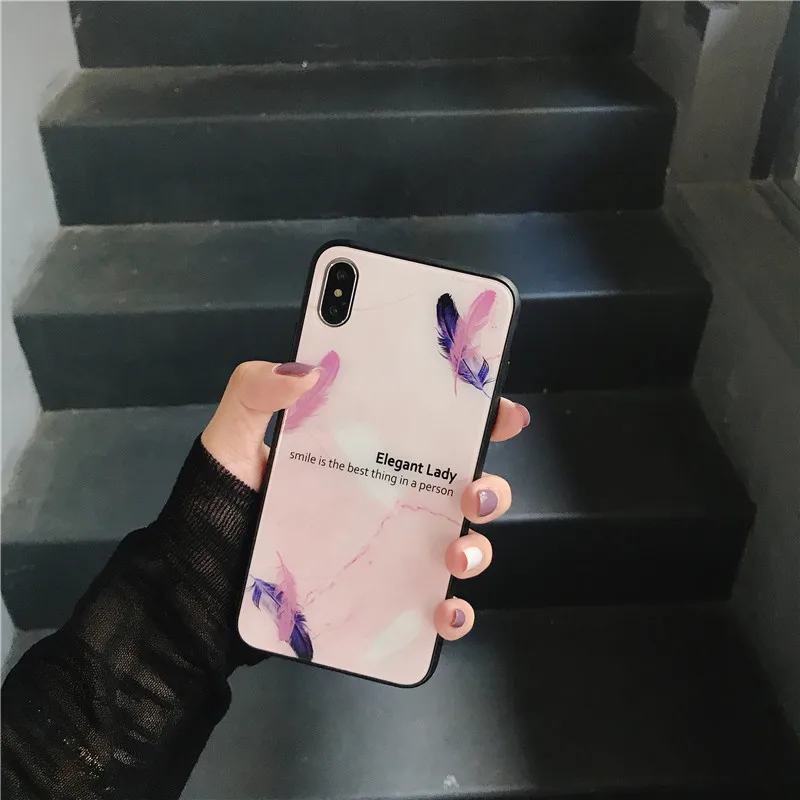HYH iphone стеклянный чехол Роскошный узор перо антидетонационный плотный для Apple 6 7 8