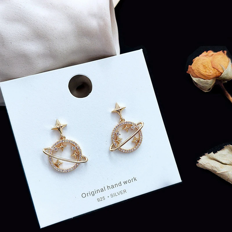 

2021 New Starry Planet Star Stud Earrings Design Sense Korean Temperament Rhinestone Earring Brincos bijoux Women Jewelry