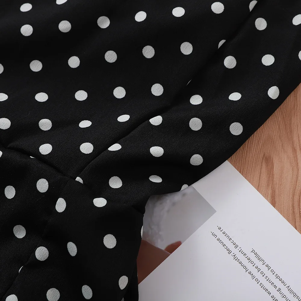 2019 сексуальное черное платье в горошек с лямкой на шее открытыми плечами