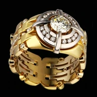 huitan newly gold color watch shape rings for menwomen punk party shiny white cz couple ring versatile statement unisex jewelry