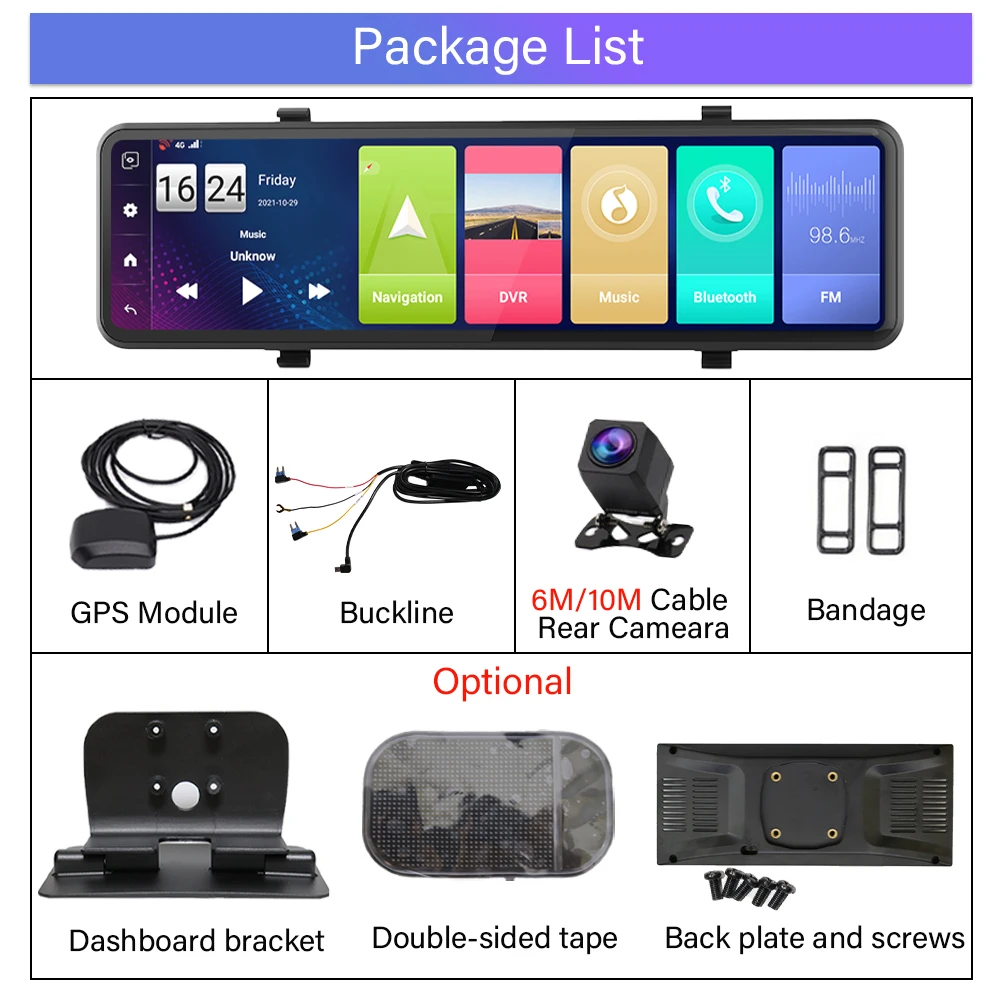 Автомобильный видеорегистратор 11 дюймов 4G Android 8 1 тройной экран 2 ГБ + 32 GPS |