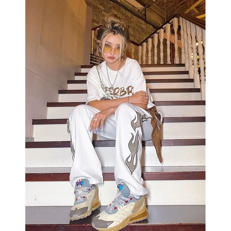 

HHOUZHOU White Hip Hop Jeans Y2k Vintage Harajuku Casual Denim Pants Gothic Punk Streetwear Women Wide Leg Loose Trousers Autumn