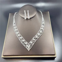 hot sale rhinestone pearl womens clothing accessories sets white cz earringspendant necklace luxury bridal wedding jewelry
