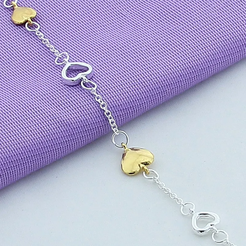 High Quality Silver Jewelry Gold Plated Heart Charm Bracelet For Women Girl Trendy Birthday Gift Wholsale Price | Украшения и