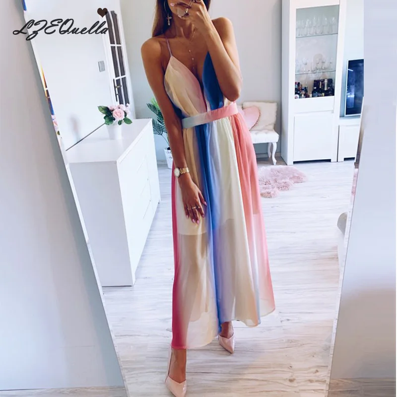 Женское платье без рукавов с глубоким v образным вырезом летнее Свободное