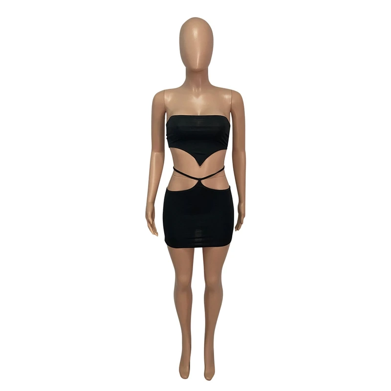 

Two Piece Set Sexy Strapless Crop Top Cut Out Skirt Rave Outfits Summer Clothes for Women Night Club Matching Dress Sets