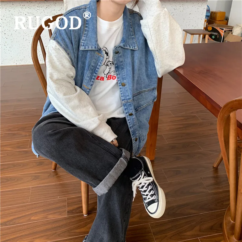 Женская джинсовая куртка RUGOD Повседневная Свободная Толстовка с имитацией
