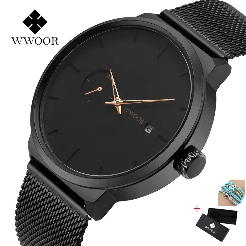 

Спортивные мужские часы WWOOR top с ультратонкой сеткой, брендовые Роскошные Кварцевые часы, мужские повседневные стальные водонепроницаемые ...
