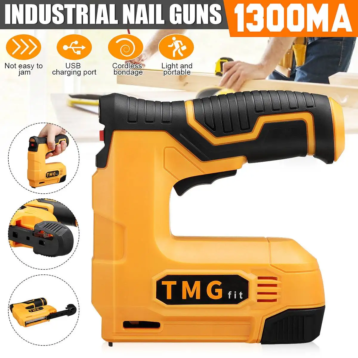 

Heavy Duty Cordless Electric Tacker Stapler Power Tool Furniture Staple Gun for Frame With 1000 Staples and Woodworking Nail Gun