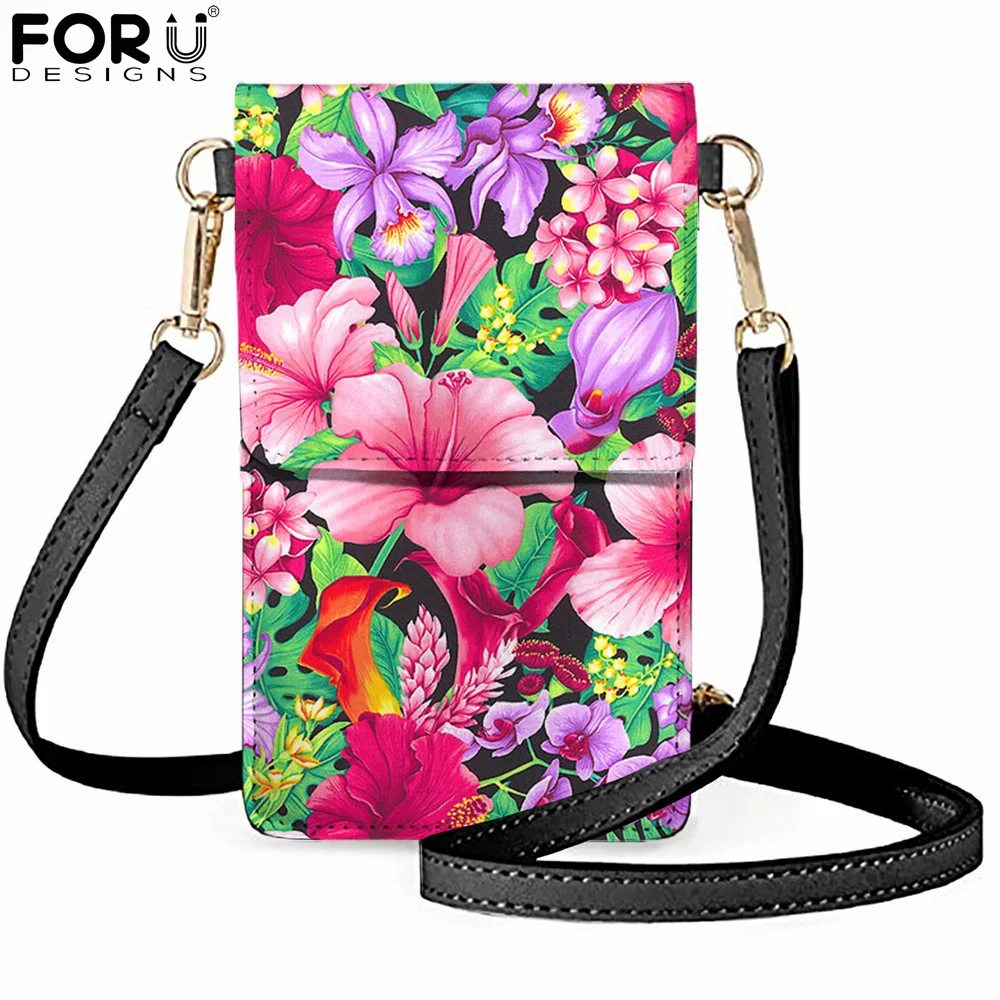 

FORUDESIGNS Women's Bag Parrot Sweethearts and Hibiscus Pattern Female Luxury Pu Leather Shoulder Bag Ladies Phone Pouch Bolsas