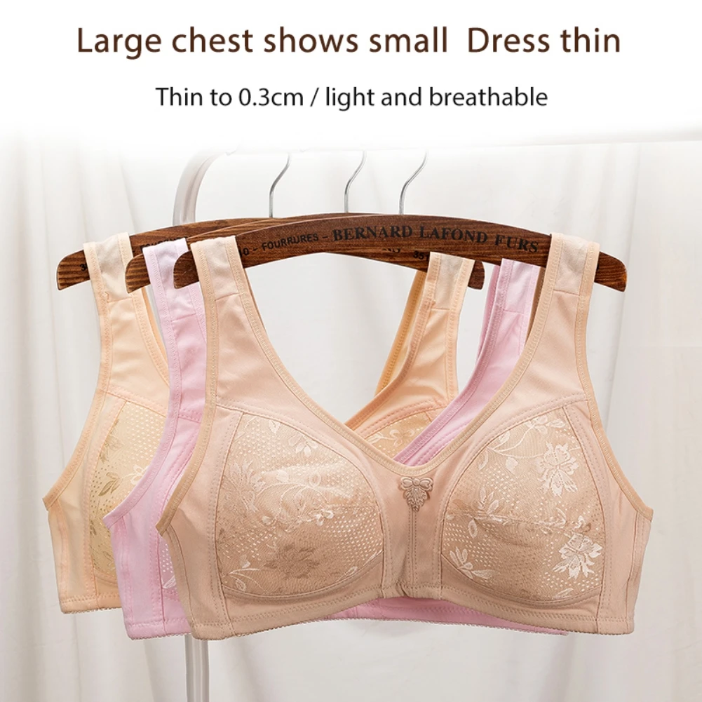 

Thin Lace Widen Shoulder Strap Soft Comfort Bra Large Chest Wirefree Push Up Breathable Unlined Daily Bralette