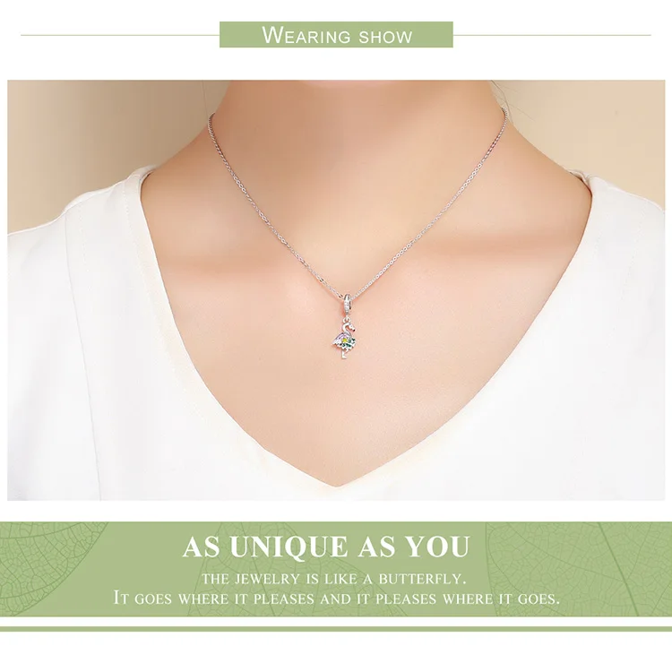 

Flamingo's Wish Colorful Crystal CZ Charms Necklaces DIY Jewelry 925 Sterling Silver Fit original pan Bracelet women Bijoux