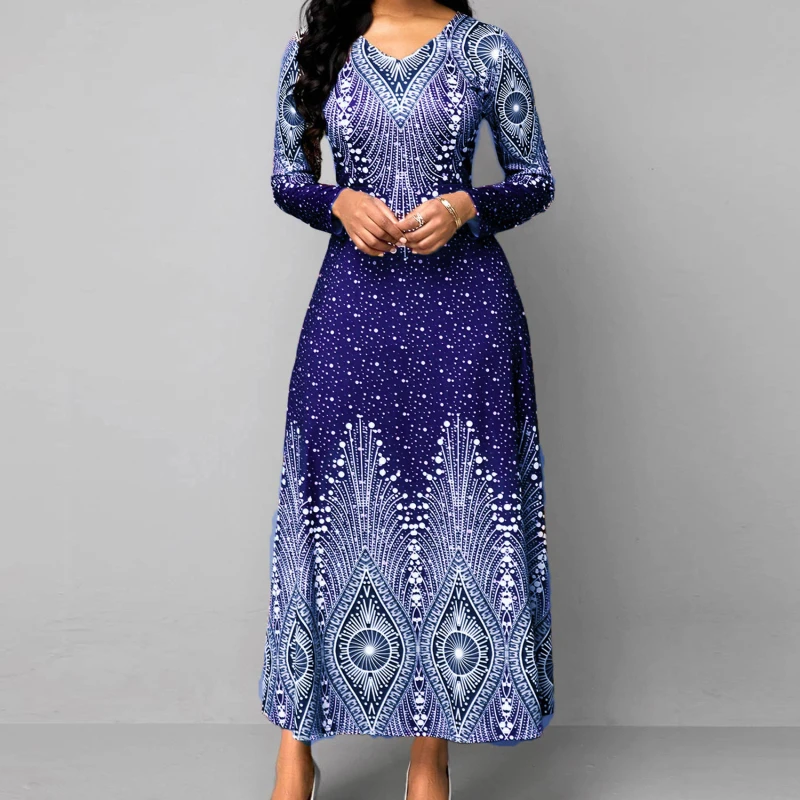 

Dress Long Skirt For Women Retro Court Style Spring Autumn Dress Embroidered High Dress V-Neck Slim Fashion Dress New