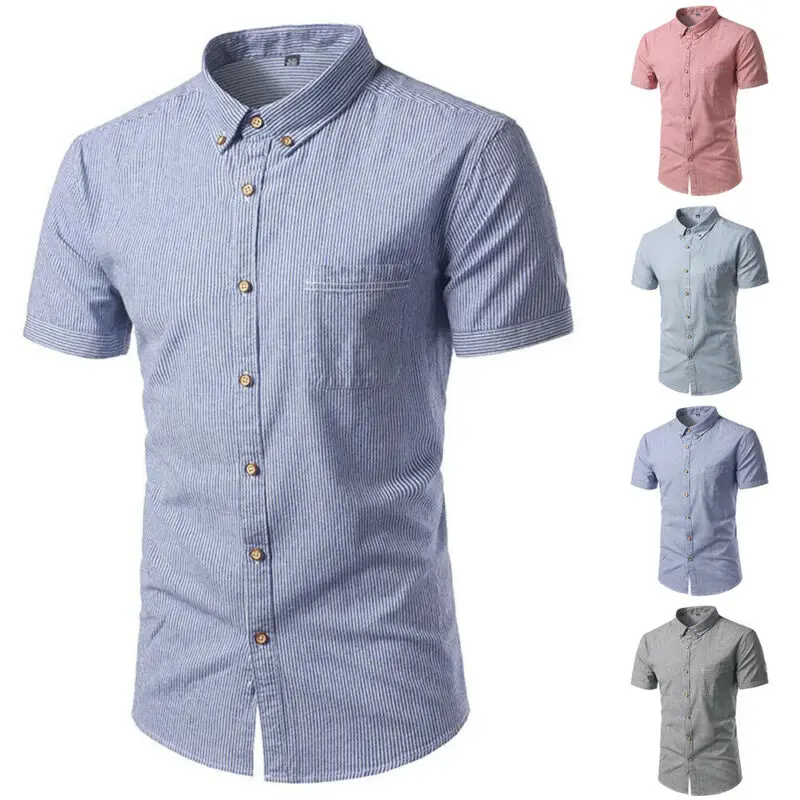 

Men Shirt Short Sleeve Slim Fit Shirts for Men Casual Dating Daily Men Clothing 2021 Pocket Striped Mens Shirts