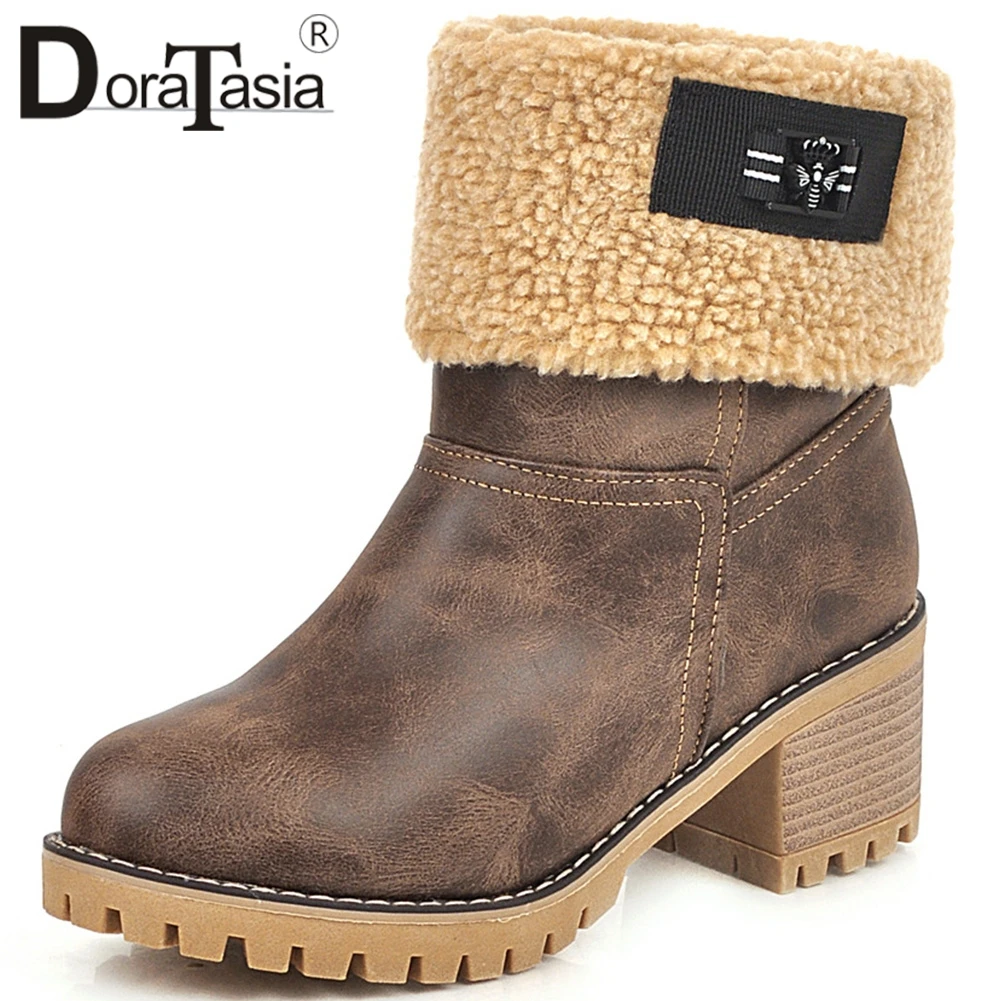 DORATASIA размера плюс 34-46 новые брендовые зимние ботинки женская обувь на массивном