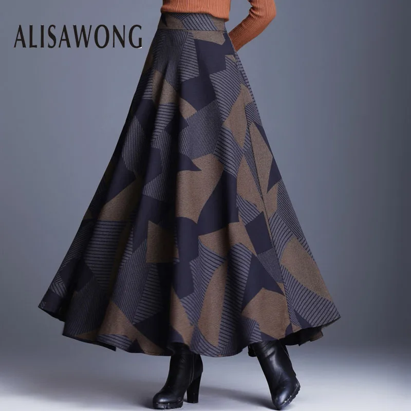 2019 Новая Осенняя Зимняя юбка женская Винтажная с высокой талией размера плюс