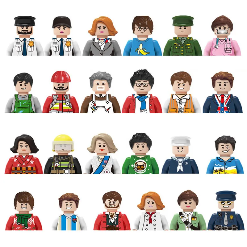

Kids Toys Family Dolls Set Building Blocks City Worker Fireman Action Figures Bricks Educational Toys For Children Birthday Gift