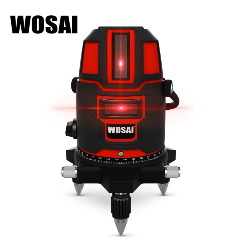 Супер красный лазер WOSAI, 360 градусов, вращающийся уровень, 5 линий, 6 точек, для улицы, 635 нм, корсс, линия, лазер, уровень, уровень, функция наклона