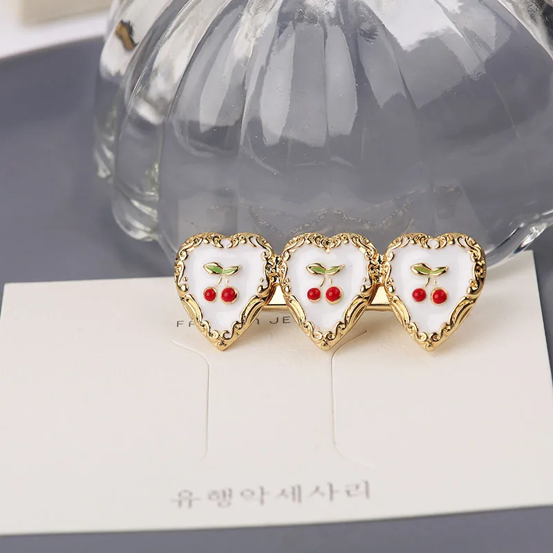 Заколки для волос женские модные милые и романтичные эмалированные с вишенками