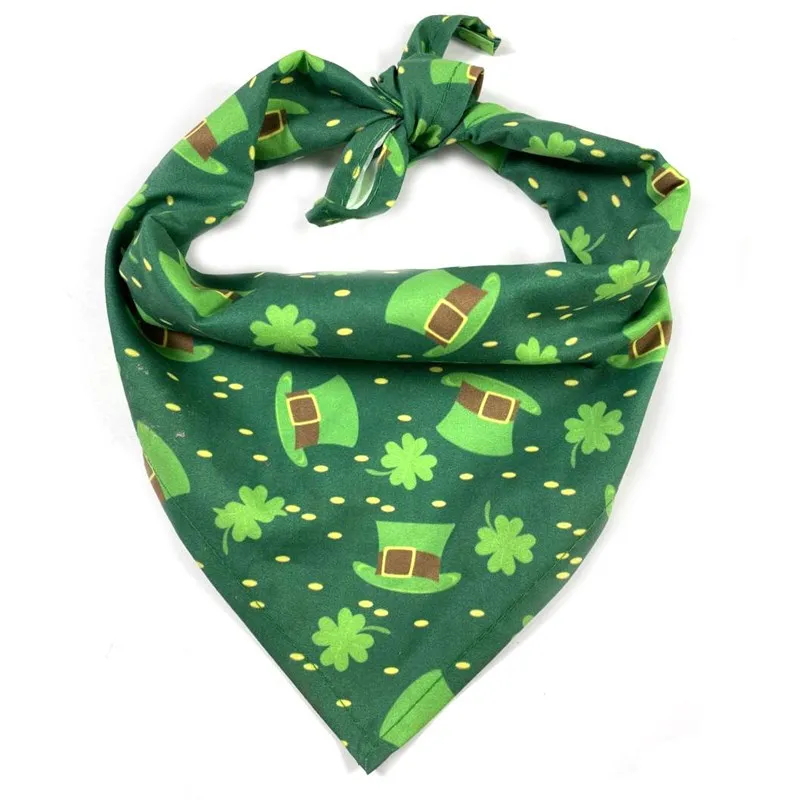 

Dog Scarf Triangular Bandanas Yorkshire Terrier Bibs Green Clover Cat Scarf Adjustable Small Large Dog Accessories