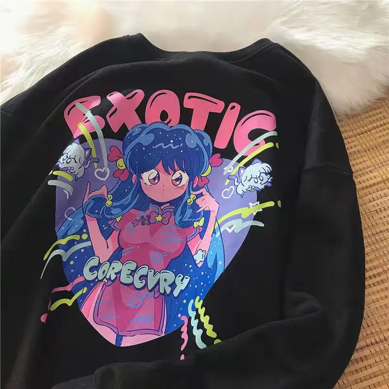 

Japanese Fashion Cartoon Print Cute Crewneck Sweatshirt Women Couple Clothes Pullover Casual Hoodies for Teens Autumn Plus Szie