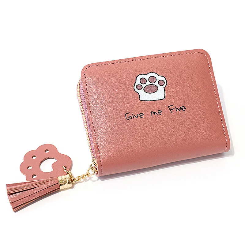 

Cartoon Cute Cat Paw Small wallet Simple style Lovely coin purse PU Leather Short Coin wallet women Zipper Tassel girl mini bag